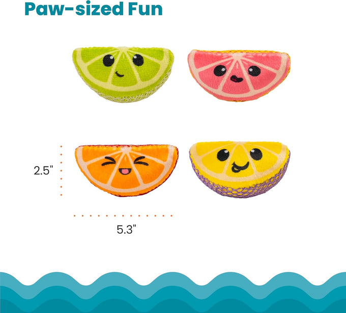 Catstages 4-pack Dental Fruit Wedges soft and textured catnip chew toys for adult cats and kittens