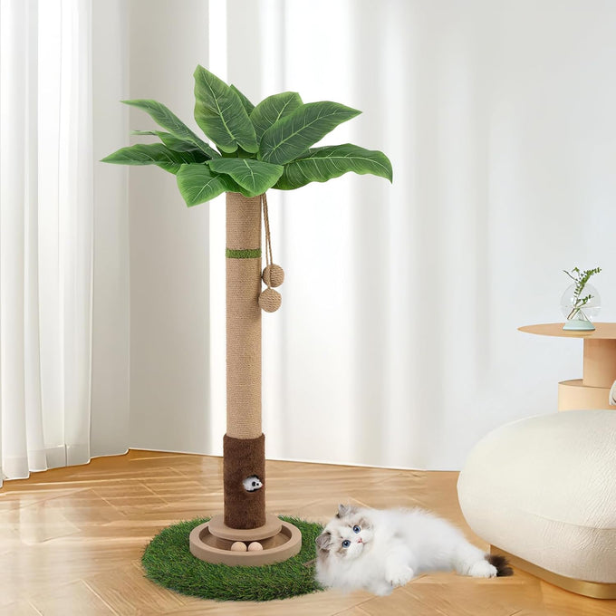 Woochpet 35'' Tall Cat Scratcher Tree Tower with Cat Toy Mouse Hole and Interactive Wooden Ball for Indoor Cats