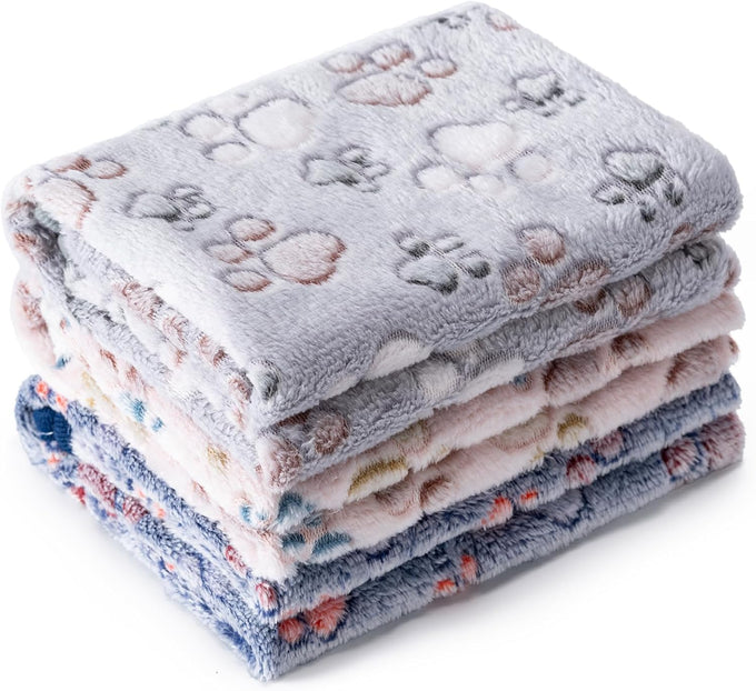 Premium Flannel Paw Printed Pet Blanket for Dog Puppy Cat - Small, Brown, Pink, White