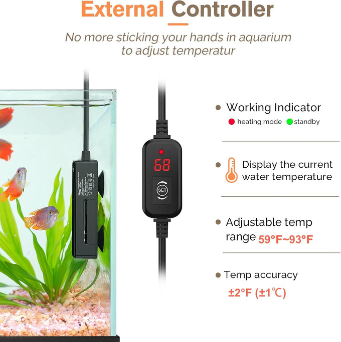 hygger 50w mini submersible heater for 5-10 gallon betta aquarium with digital display controller
