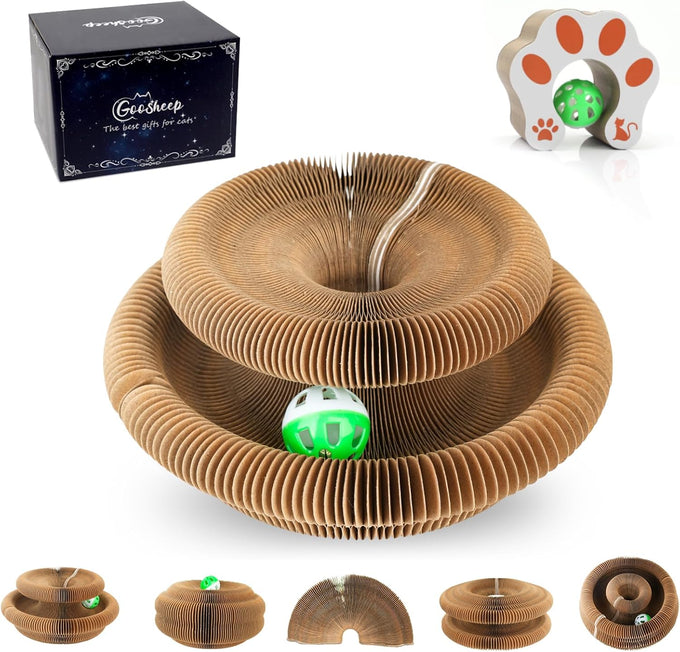 Goosheep kitty curls cat toys 1 pack, magic organ cat scratching post, cardboard cat scratcher pad ball scratcher board for indoor cats