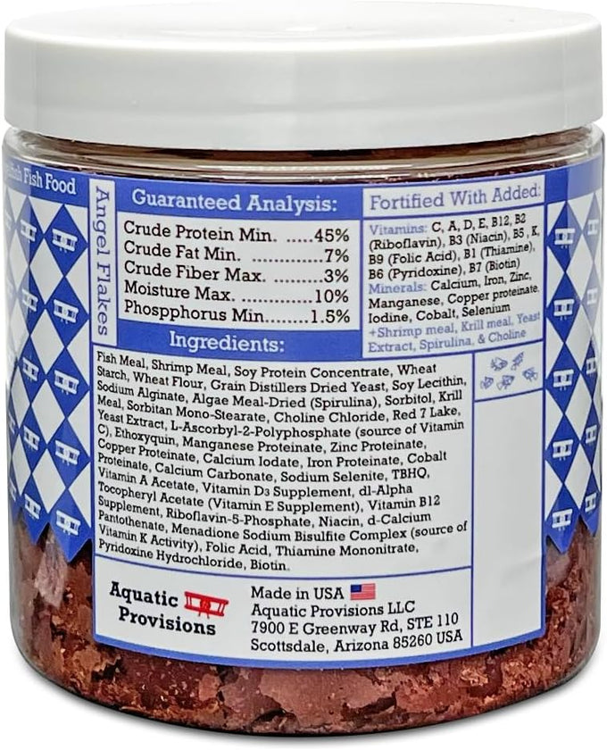 Aquatic Provisions Angel Flakes Fish Food 1 oz, High Protein Formula for Freshwater Angelfish
