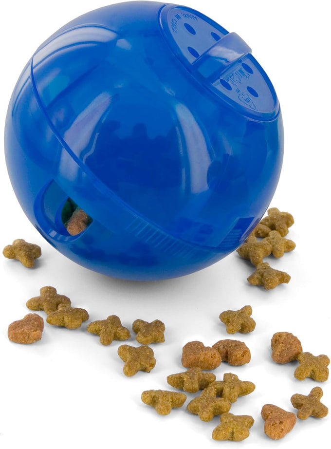 PetSafe Slimcat Slow Feeder Ball for Cats - Interactive Puzzle Game with Adjustable Openings and Portion Control (Blue)
