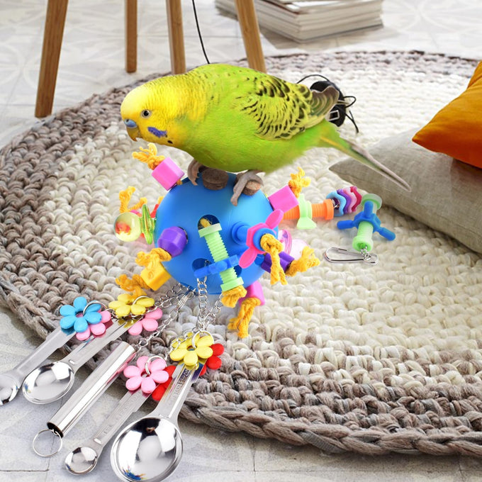 KATUMO colorful acrylic stick toys parrot pull spoons bird chew toys for Amazon and African Grey parrots