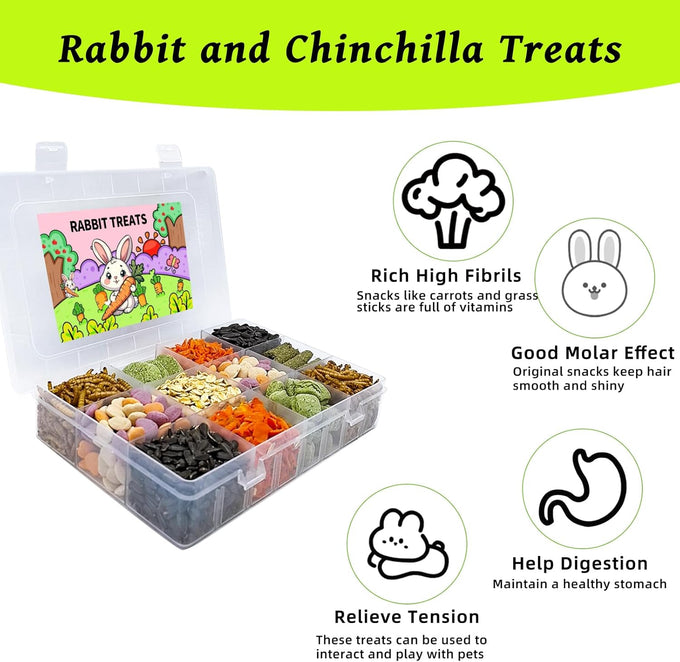 Natural Guinea Pig Chinchilla Hamster Treats Box with 12 Grids, Combination of Grains and Vegetables, Medium Size
