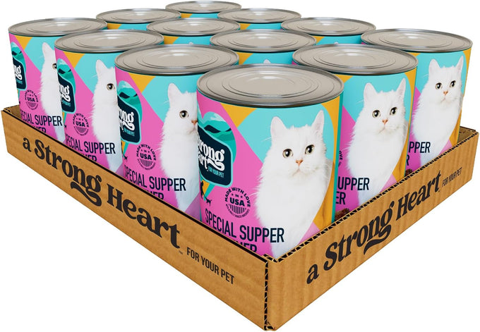 A Strong Heart Canned Wet Cat Food, Special Supper Dinner Pâté — Turkey, Whitefish & Liver — Complete & Balanced for Adult Cats, Made in USA — 13.2 oz Cans, Pack of 12