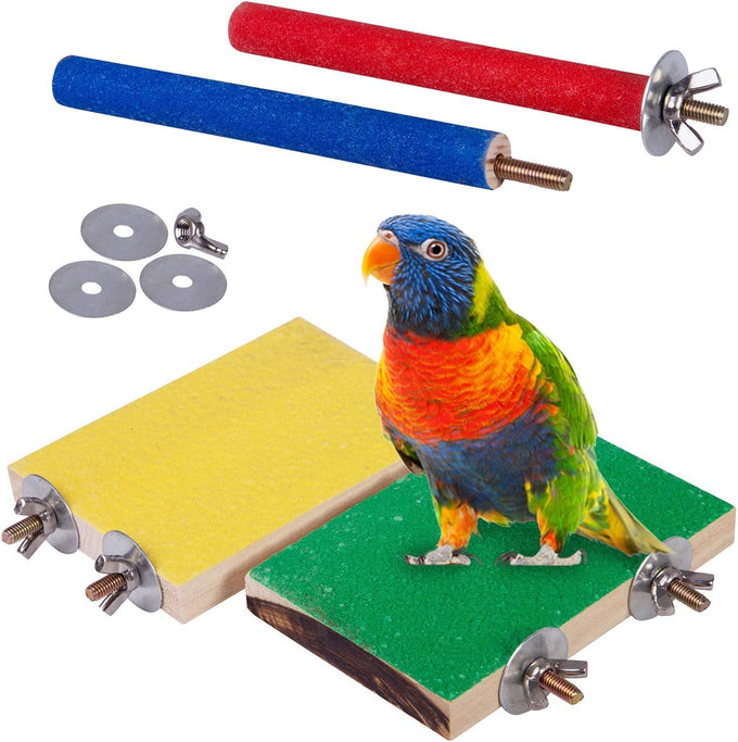 petsvv 4pc wood parrot perch stand platform toy for parakeets, parrots, cockatiels, conures, hamsters, gerbils, rats, mice bird cage accessories