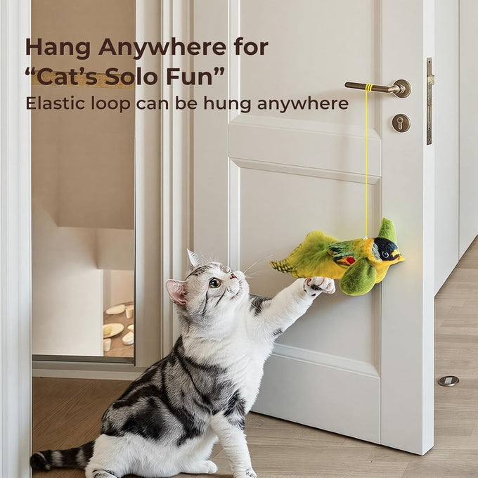 2-pack green and blue bird cat toys for indoor cats' natural hunting instincts with realistic chirping sounds