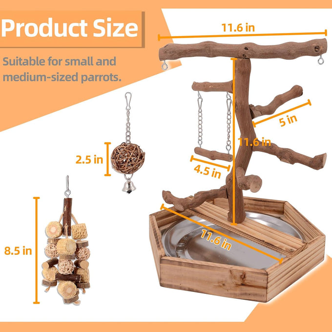 limio natural grape wood bird parakeet perch stand with toys for small birds