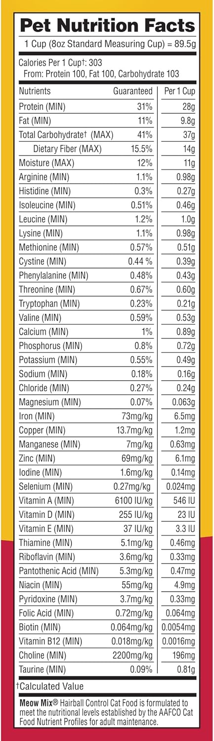 Meow Mix Adult Cat Hairball Control Dry Food, 6.3 lb Bag, Chicken, Turkey, Salmon, Ocean Fish