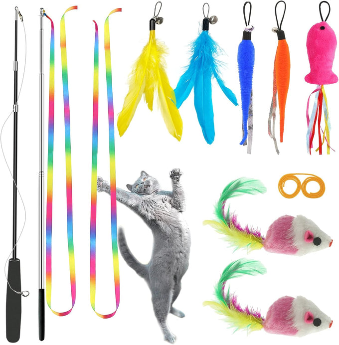 zph cat toys interactive indoor 2pcs retractable cat wand 9pcs teaser toys kitten toy