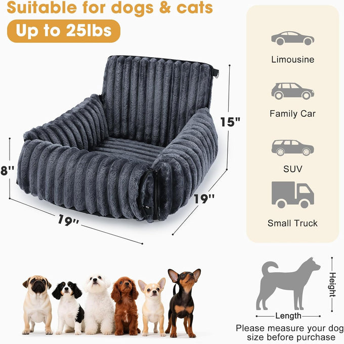 mixjoy dog car seat grey small medium dogs up to 25 lbs multi-functional pet travel bed with clip-on leash