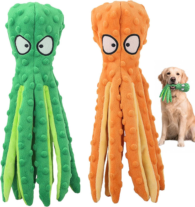 hgb large dog toys octopus no stuffing crinkle plush 2 pack for puppies and large breeds