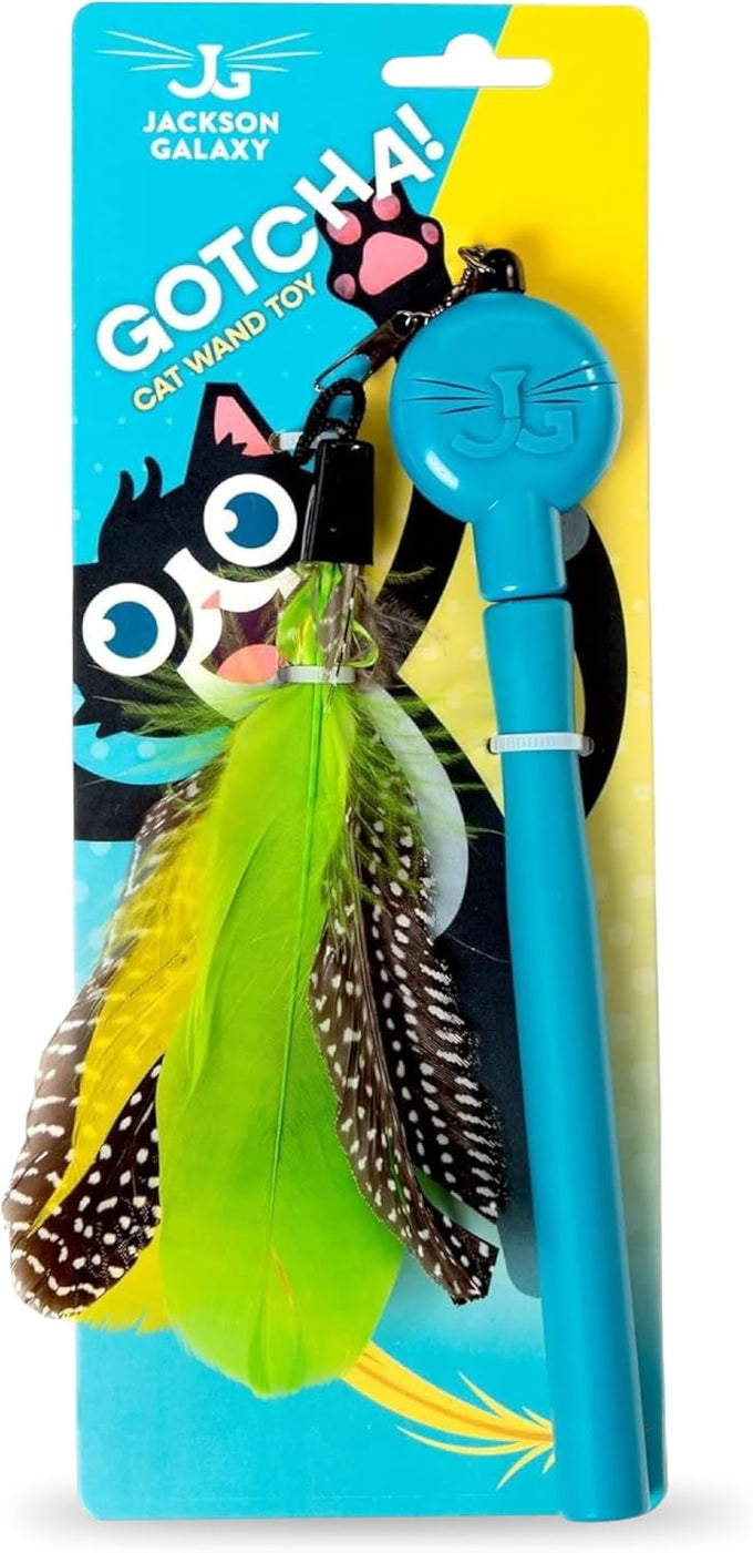 Jackson Galaxy Gotcha! Telescoping Cat Wand Toy with Natural Feathers for Indoor Cat Play