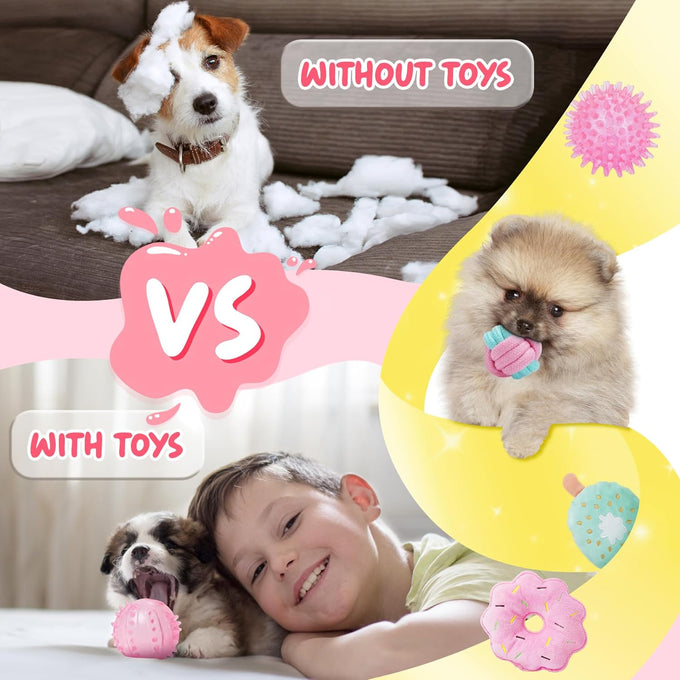 XIUGOAL 23 Pack Pink Puppy Toys for Female Puppies with Teething, Interactive Dog Toys and Ropes