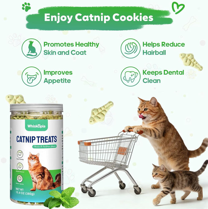 13.4 oz Natural Chicken Catnip & Cat Grass Hairball Control & Dental Care Treats for Indoor Cats and Kittens