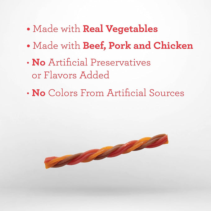 DreamBone triple flavor twisties, 25 count, rawhide-free, real beef, pork, and chicken