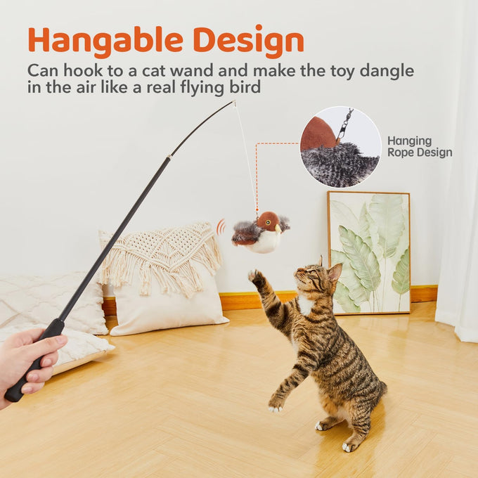 Potaroma rechargeable sparrow cat toy, 4.0 inches, lifelike chirp, touch activated, USB chargeable, soft plush, catnip pouch