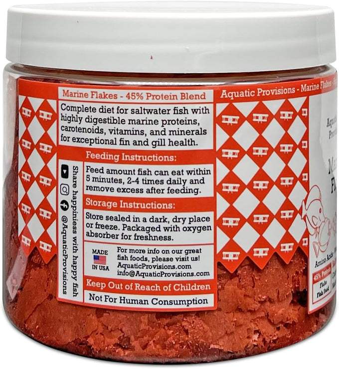 Aquatic Provisions marine flakes fish food, high protein formula for saltwater aquarium species, 1.77 oz