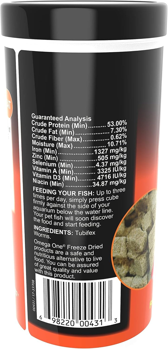 Omega One freeze-dried Tubifex Worms, 1.5 oz, high-protein freshwater and saltwater fish treat