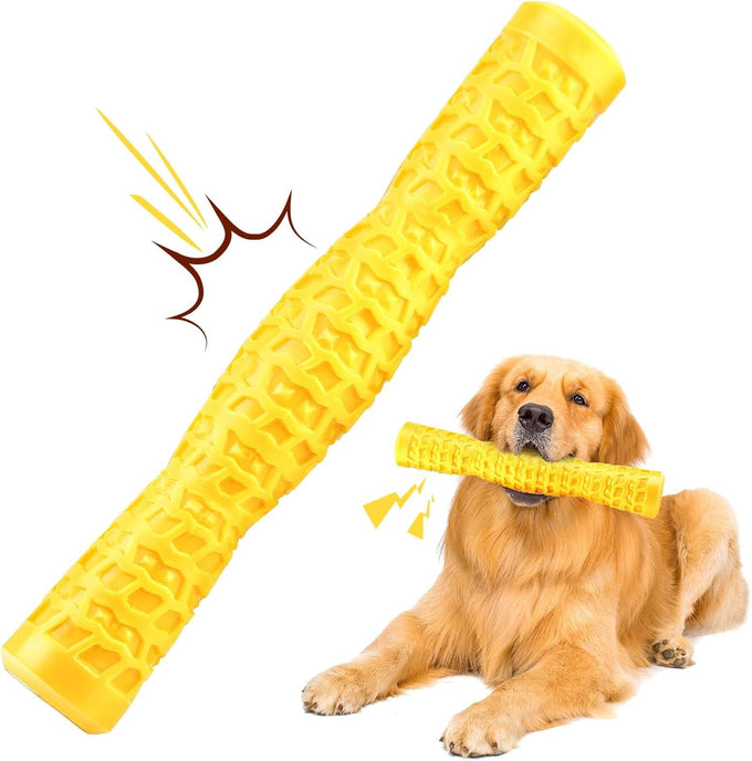 LOYEE Yellow Dog Squeaky Toy for Medium/Large Aggressive Chewers, Durable Rubber Toy for Teething
