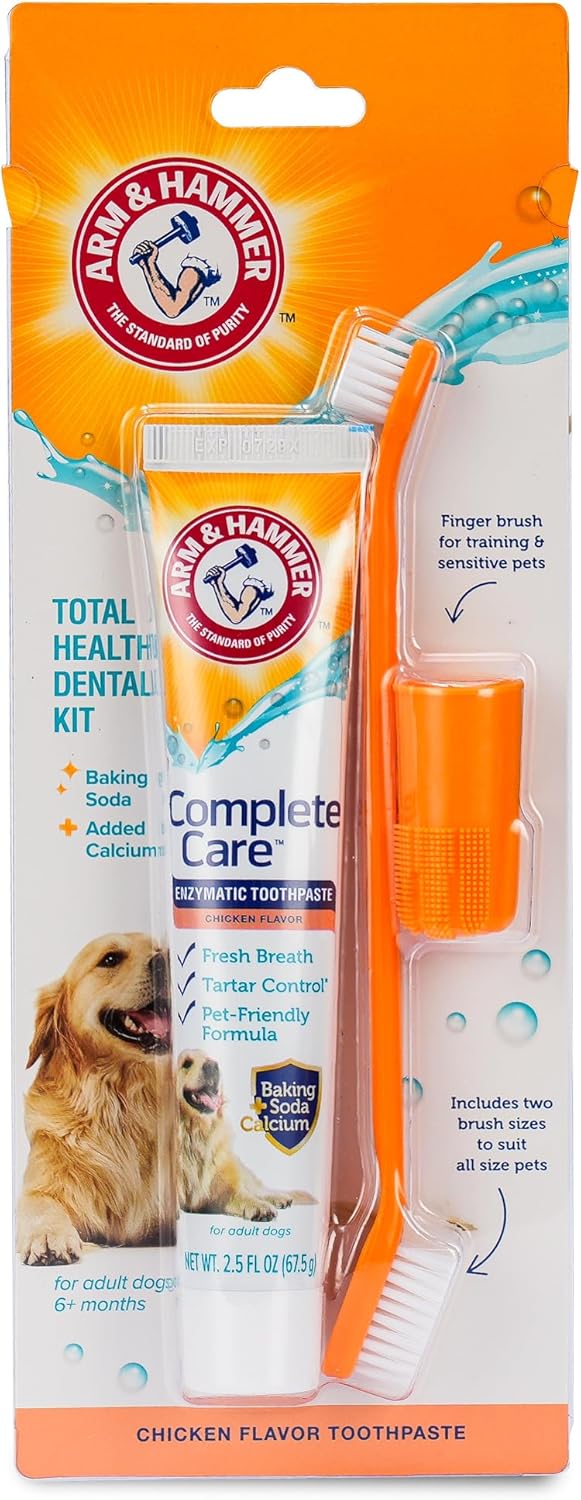 Arm & Hammer Dog Dental Kit with Enzymatic Toothpaste 2.5 oz Chicken Flavor and Baking Soda