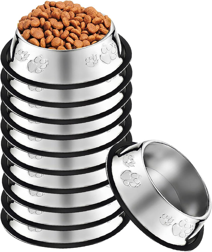 stainless steel dog bowl set with rubber base non-slip pet dishes for small medium animals 7 oz capacity