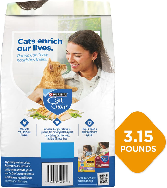 Purina Cat Chow Complete High Protein Dry Cat Food With Real Chicken, 3.15 lb. Bags (Pack of 4) Suitable For Kittens And Adults