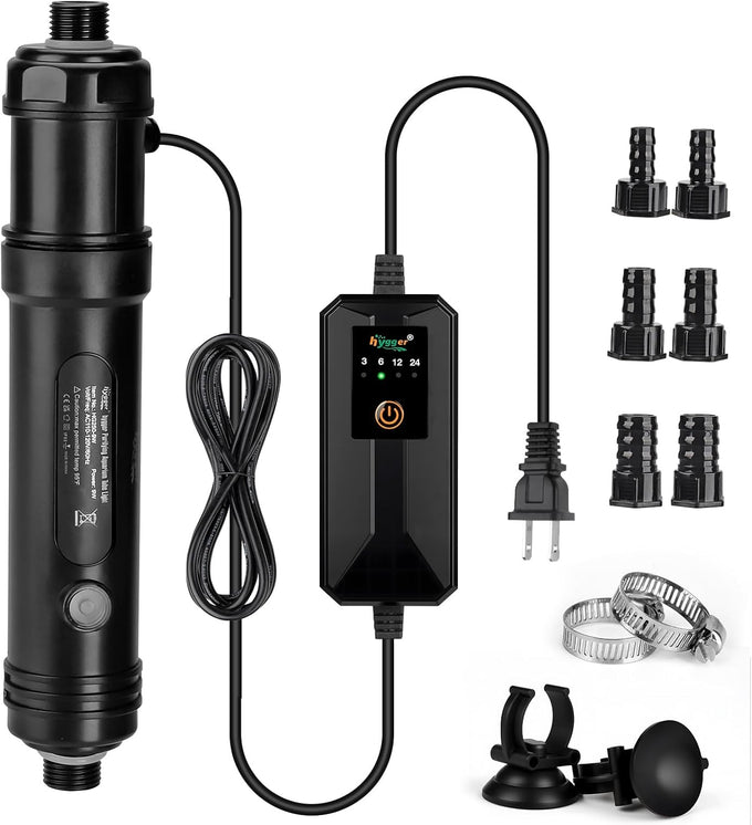 hygger 9w aquarium u-v light with timer, 360° protective shield clean light for crystal clear green water, 60–100 gallon freshwater & saltwater aquariums