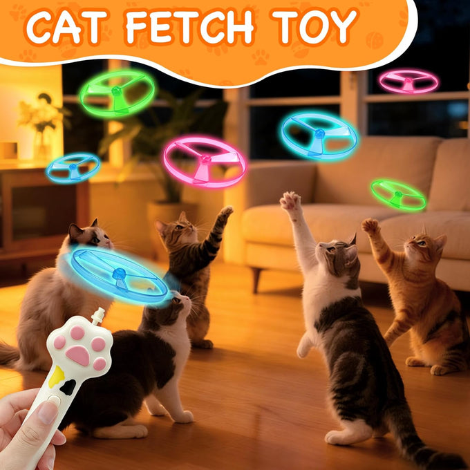 Cat Fetch Toy Disc Launcher with 6 Soft & Flexible Discs, Glow-in-the-Dark, Indoor Use