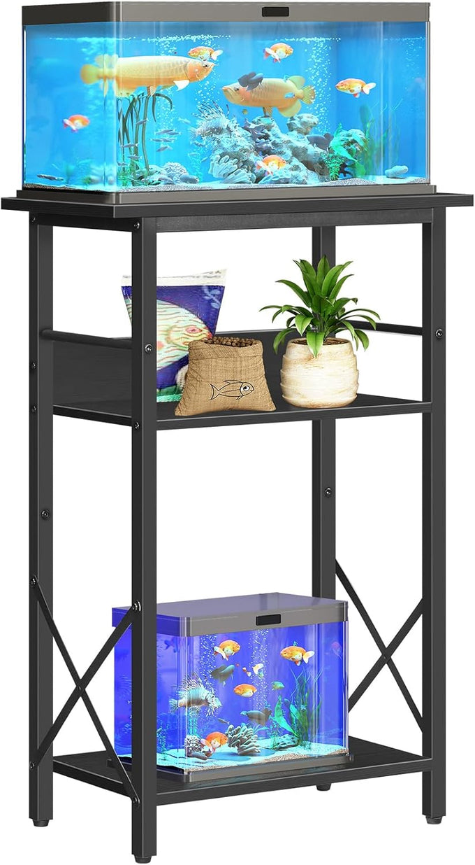 HOOBRO 3-Tier Fish Tank Stand with Storage, Rustic Brown, 20.5 x 11 inches, Metal Frame, BF52FT01
