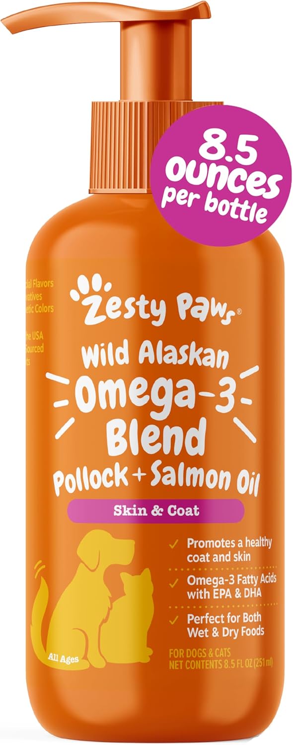Zesty Paws Wild Alaskan Omega-3 Blend Pollock + Salmon Oil for Dogs and Cats 8.5oz