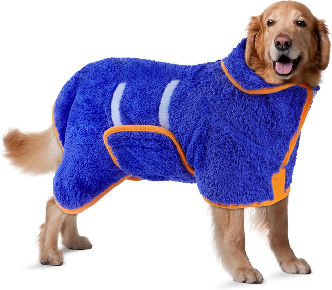 Bienbee Dark Blue XL Dog Bathrobe for Small Medium Large Dogs, Quick Drying Super Soft Adjustable Towel