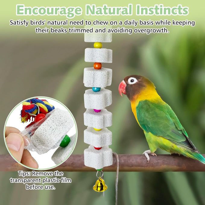 lava calcium bird beak grinding stone with bell hanging parakeet cage accessories for parrot budgies hamster