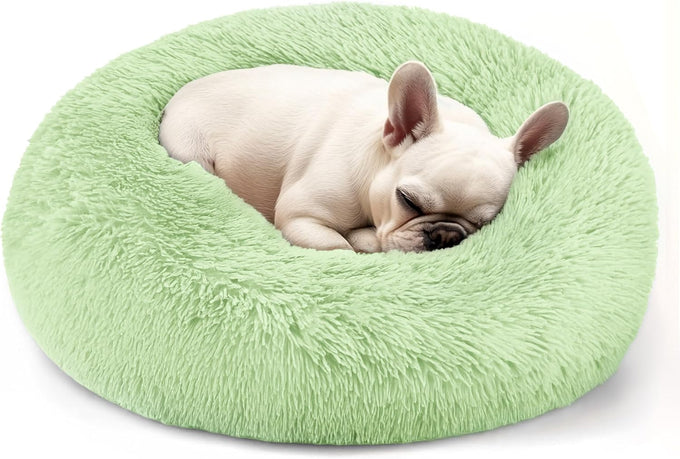 Hoewina 20in light grey donut bed for indoor cats and small dogs, washable, plush, waterproof, anti-slip