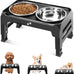 Comeso Elevated Dog Bowls for Small Medium Dogs with 3-Height Adjustable Stand and 2 Stainless Steel Bowls, Black