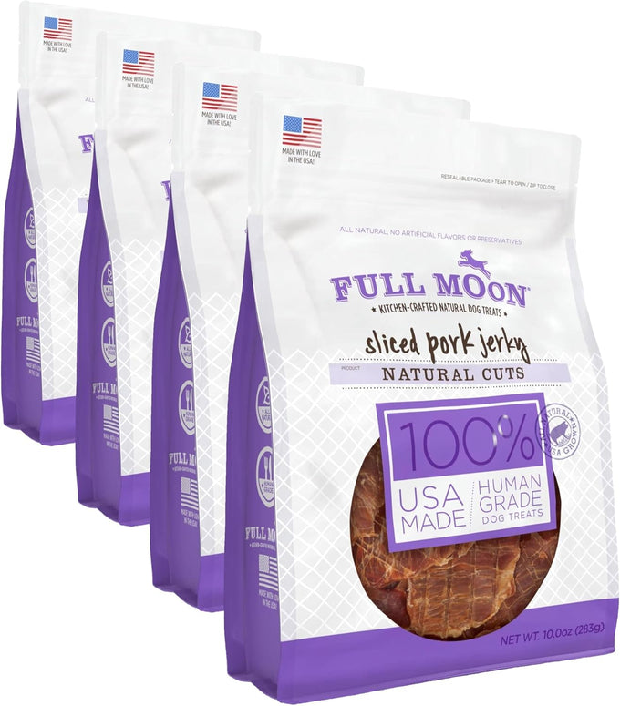 Full Moon Natural Cut Pork Jerky 10 oz Healthy All Natural Dog Treats Human Grade Grain Free Made in USA
