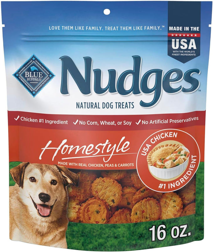 blue buffalo nudges homestyle natural dog treats, usa made, real chicken, 16 oz bag