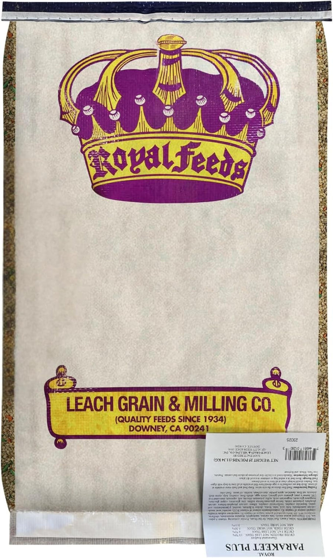 leach grain & milling co. parakeet food plus, 5lbs premium parakeet bird food with vitamins & minerals, supports energy & growth