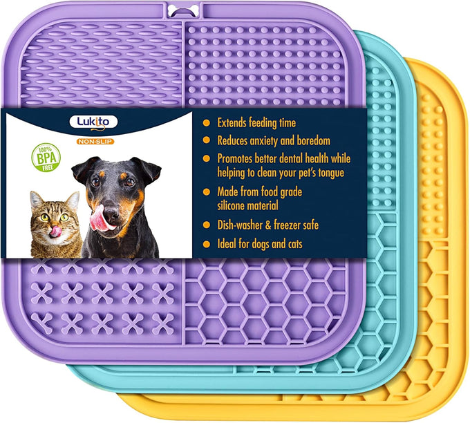 LUKITO 2-pack lick mats for dogs & cats with suction cups and textured surfaces, perfect for anxiety relief and slow feeding