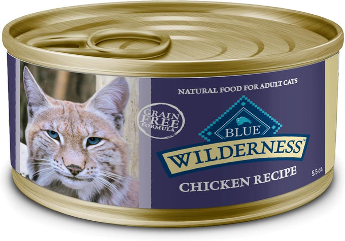 Blue Buffalo Wilderness Grain-Free Chicken Wet Cat Food Paté, High-Protein Recipe, 24x 5.5-oz Cans