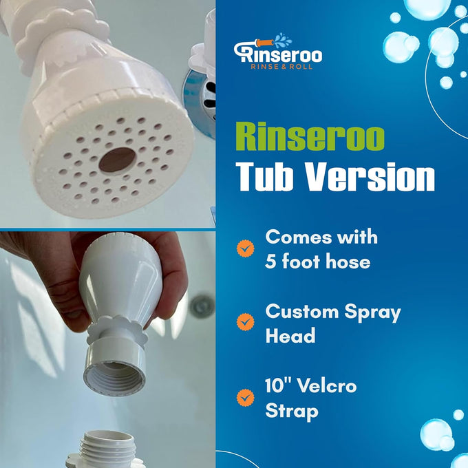 rinseroo slip-on bathtub faucet sprayer attachment for tub spout, ultra-flex dog shower hose adapter, 5 foot hose