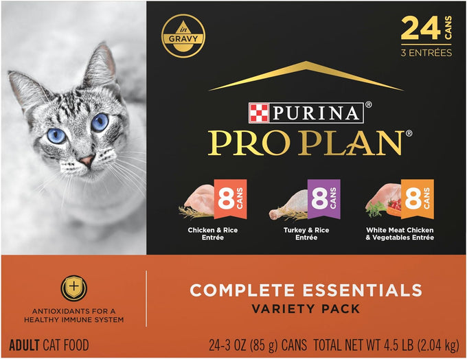 purina pro plan gravy high protein wet cat food 24 pack 3 oz cans complete essentials variety