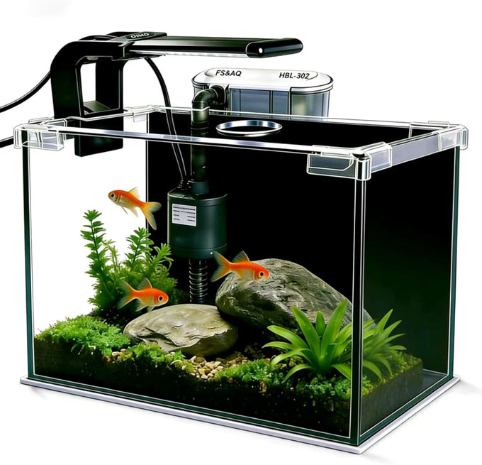 Fs&Aq 2.5-gallon betta fish tank with filter, light, and lid, perfect for desktops, offices, and beginners