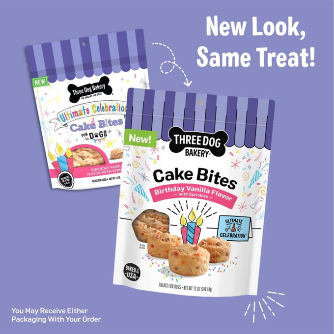 Three Dog Bakery Ultimate Celebration Cake Bites, Soft-Baked Dog Treats with Real Ingredients, 12 oz, Vanilla and Honey Flavor, Drool-Worthy Aroma, Birthday Cake for Dogs