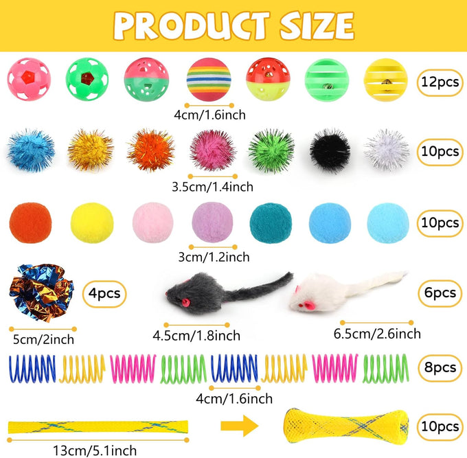 Quozuo 60pcs kitten toys, cat balls springs toy set with variety of cat ball toy, cat mouse toys, cat springs