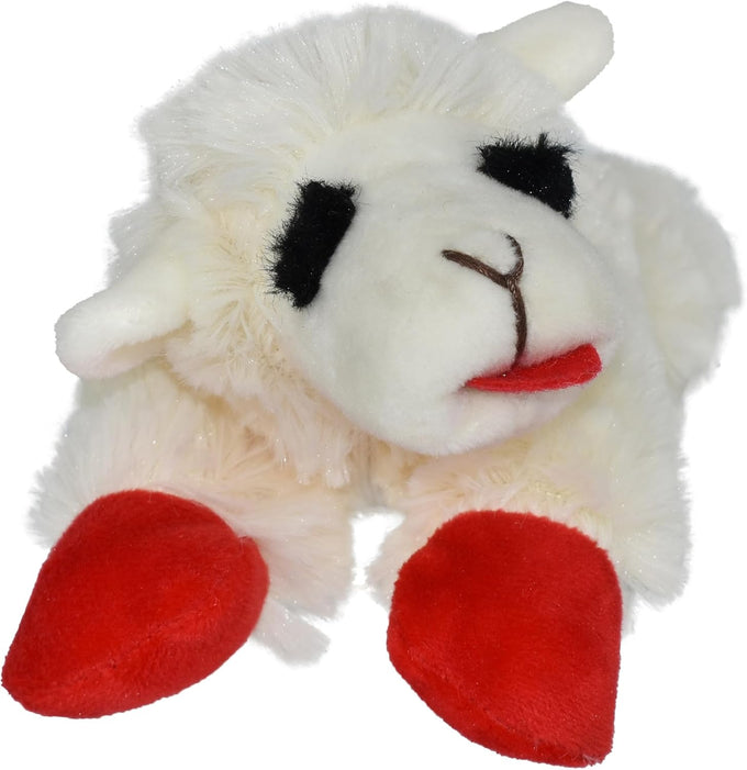 Multipet Lamb Chop 6" cream plush dog toy with squeaker for cuddling and playtime