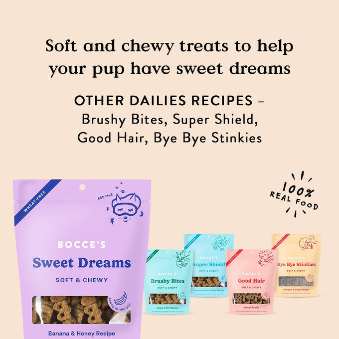 Bocce's Bakery Soft Baked Dailies Sweet Dreams Dog Treats, Wheat-Free, USA Made, Natural, Banana & Honey, 6 oz
