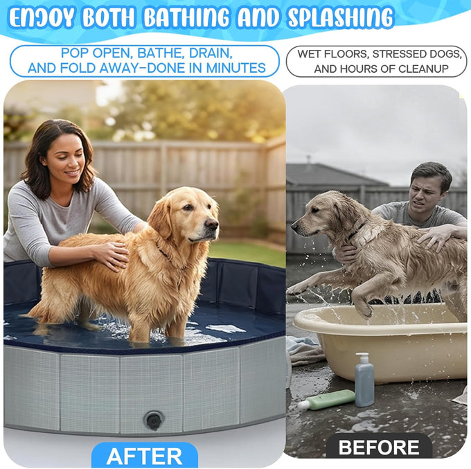 Foldable Gray Kiddie Pool with Hard Plastic Non-Slip Thickened Bottom for Small Medium Large Dogs and Kids