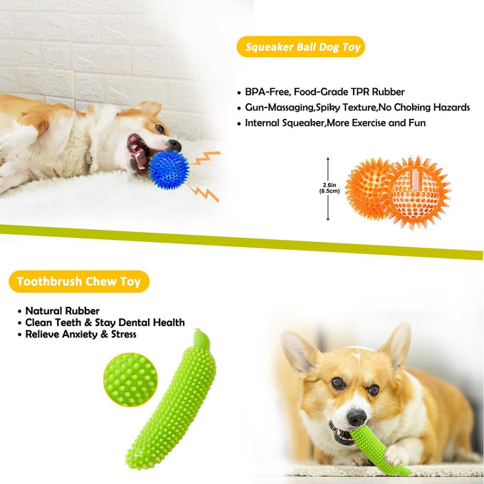 aipper dog toys 25 pack for fun and teeth cleaning, puppy chew toys with squeak plush toys, squeaky toy balls, and tug of war ropes for small dogs